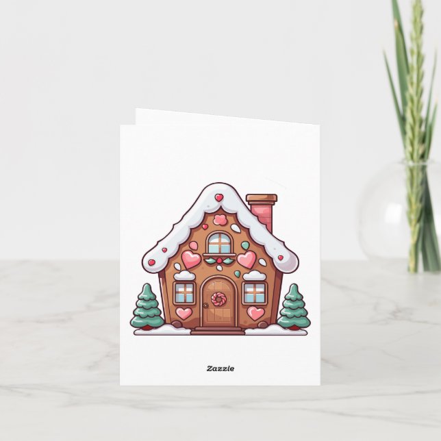 Tarjeta Festiva Casa de Pan de Jengibre Festiva con Corazones (Reverso)