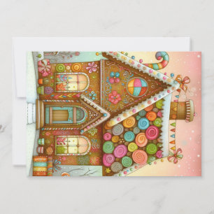 Tarjeta Festiva Casa de pan de jengibre linda y caprichosa