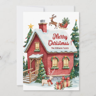Tarjeta Festiva Casa de Pan de Jengibre Reno Abetos