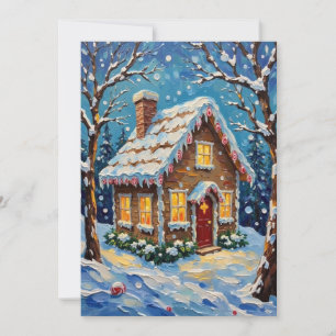 Tarjeta Festiva Casa de pan de jengibre vintage en invierno encant