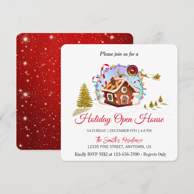 Tarjeta Festiva Casa de Pan de Jengibre y Claus Santa Dorado Vacac (Anverso / Reverso)