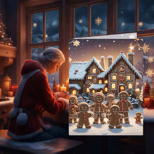 Tarjeta Festiva Casa de pan de jengibre y familia de pan de jengib