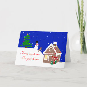 Tarjeta Festiva Casa de pan de jengibre y perro en la nieve
