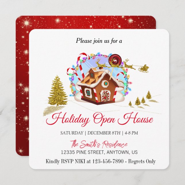 Tarjeta Festiva Casa de pan de jengibre y vacaciones de Santa Clau (Anverso / Reverso)