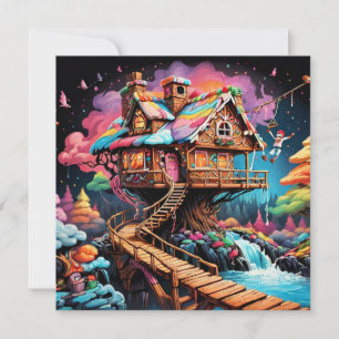 Tarjeta Festiva casa del árbol de pan de jengibre psicodélico navi