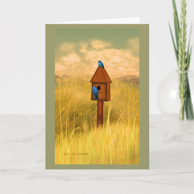 Tarjeta Festiva Casa del pájaro en los bluebirds del país 2 que (Anverso)
