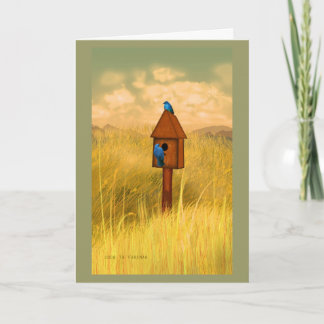Tarjeta Festiva Casa del pájaro en los bluebirds del país 2 que