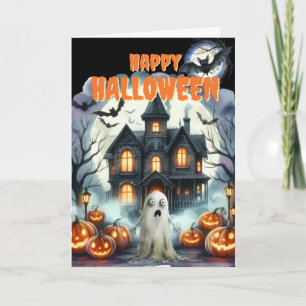 Tarjeta Festiva Casa embrujada de fantasmas lindos de Halloween