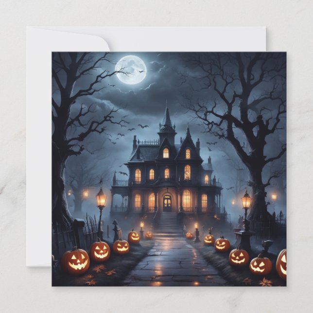 Tarjeta Festiva Casa Embrujada de Halloween (Anverso)