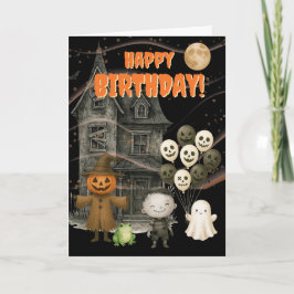 Tarjeta Festiva Casa Embrujada de Halloween Cumpleaños