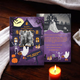 Tarjeta Festiva Casa embrujada de Halloween espeluznante 2 fotos