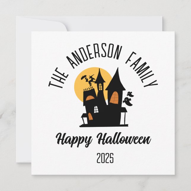 Tarjeta Festiva Casa Embrujada de Halloween Personalizada (Anverso)