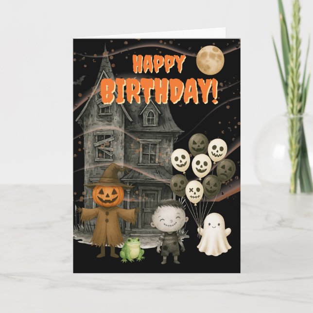 Tarjeta Festiva Casa Embrujada Espeluznante Cumpleaños de Hallowee (Anverso)