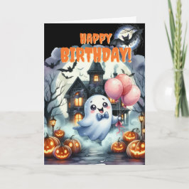 Tarjeta Festiva Casa embrujada fantasma linda cumpleaños de Hallow