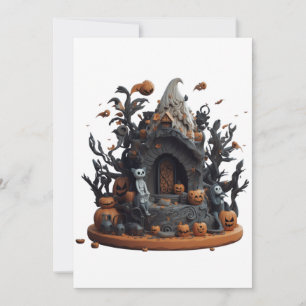 Tarjeta Festiva Casa encantada de gatito en 3D de Halloween