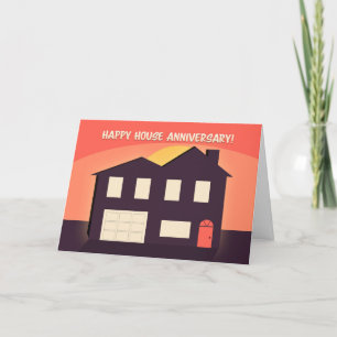 Tarjeta Festiva Casa feliz con silueta para el aniversario del dom