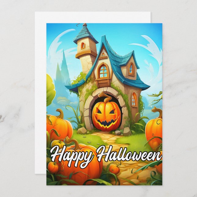 Tarjeta Festiva Casa festiva embrujada | Feliz Halloween (Anverso / Reverso)