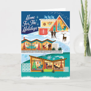 Tarjeta Festiva Casa Moderna De Mediados Del Siglo Para Navidades 