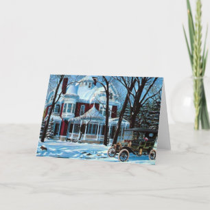 Tarjeta Festiva Casa Victoriana En WinterVintage