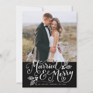 Tarjeta Festiva Casada y Merry Photo Gracias Black