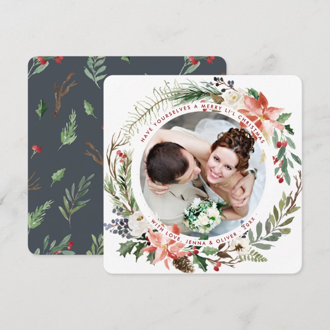 Tarjeta Festiva Casado con una flor navideña (Anverso / Reverso)