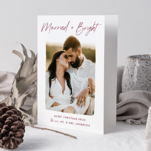 Tarjeta Festiva Casado y Brillante Fotografía con Letra Burgundy