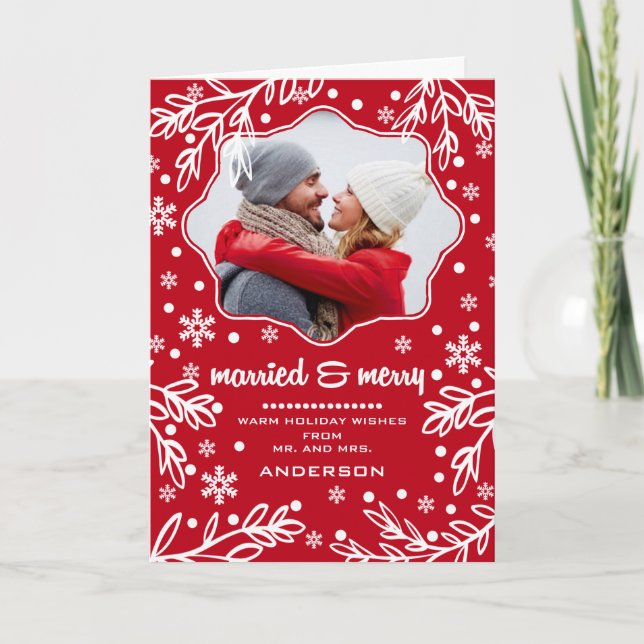 Tarjeta Festiva Casado y Feliz. Navidades de fotografía personaliz (Anverso)