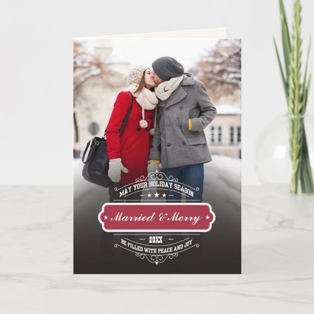 Tarjeta Festiva Casado y Feliz. Navidades de fotografía personaliz (Anverso)