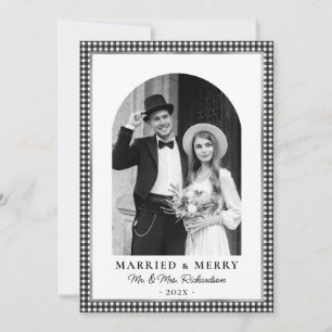 Tarjeta Festiva Casados y Alegres Foto de Arco de Plaid Negro Blan