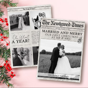 Tarjeta Festiva Casados y Alegres Foto de periódico moderno de Nav