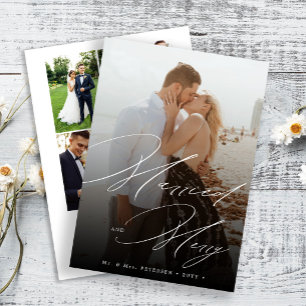 Tarjeta Festiva Casados y alegres foto múltiple boda recién casado