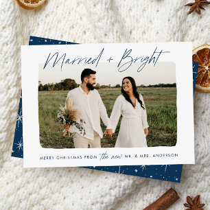 Tarjeta Festiva Casados y Brillantes Foto con Letra Script Naval
