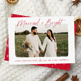 Tarjeta Festiva Casados y Foto con guión rojo brillante