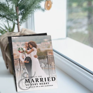 Tarjeta Festiva Casados y muy alegres Foto de boda recién casados