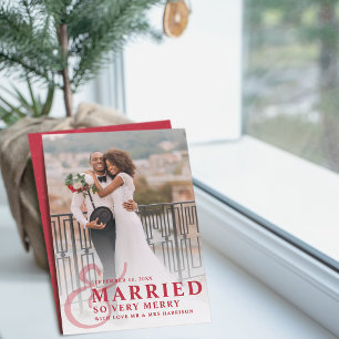 Tarjeta Festiva Casados Y Tan Alegres Foto De Bodas De Recién Casa