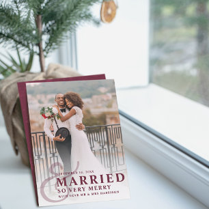 Tarjeta Festiva Casados Y Tan Muy Alegre Foto De Boda Recién Casad