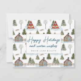 Tarjeta Festiva Casas acogedoras de negocios Invierno Felices Fies