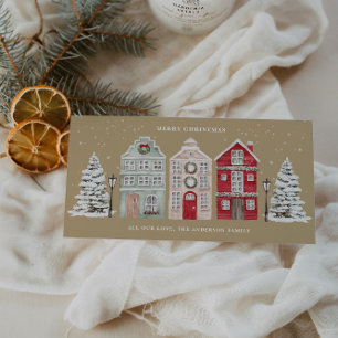 Tarjeta Festiva Casas acuarela beige
