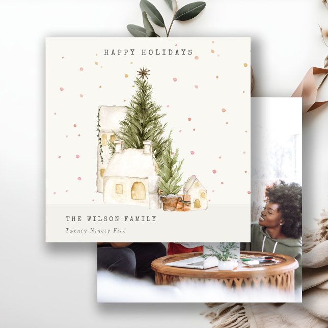 Tarjeta Festiva Casas de árbol de nieve blanca Temporadas de fotos (Subido por el creador)