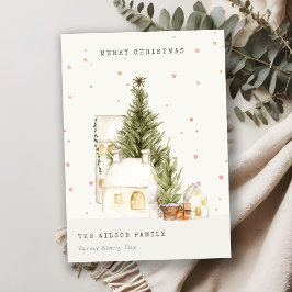 Tarjeta Festiva Casas de Árboles de Nieve Blanca Feliz Saludo de N