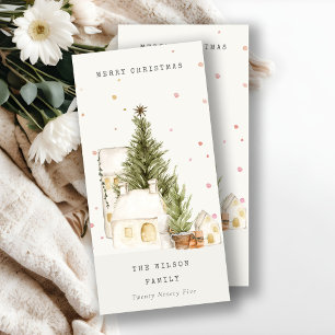 Tarjeta Festiva Casas de Árboles de Nieve Blanca Feliz Saludo de N