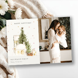 Tarjeta Festiva Casas de Árboles de Nieve Blanca Foto Saludos De N