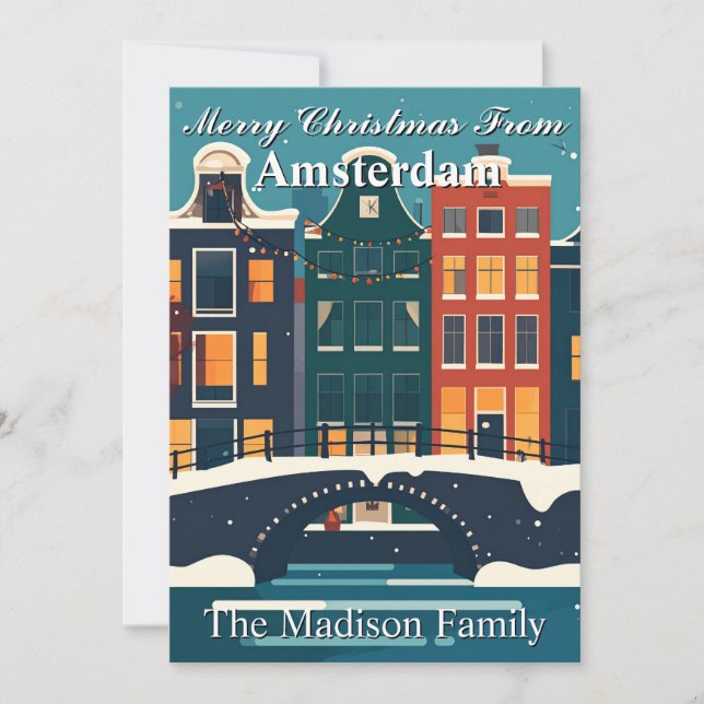 Tarjeta Festiva Casas de Canal Familiar Navidades de Ámsterdam (Anverso)