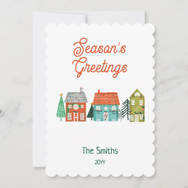 Tarjeta Festiva Casas de Navidades de Rústicas Campesinas (Anverso)
