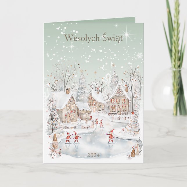Tarjeta Festiva Casas nevadas de Navidades polacos (Anverso)