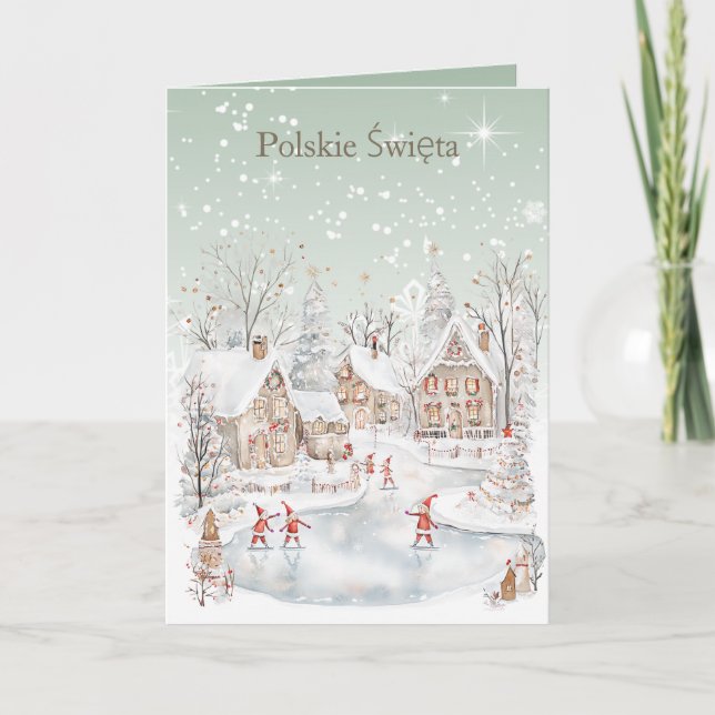 Tarjeta Festiva Casas nevadas de Navidades polacos (Anverso)