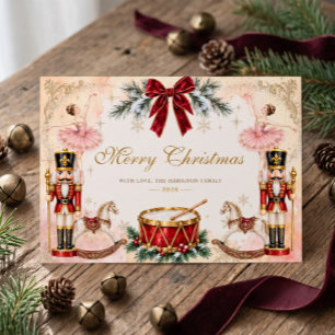 Tarjeta Festiva Cascanueces Clásico Ballet & Bailarina Rosa