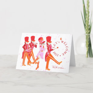Tarjeta Festiva Cascanueces Divertido de Acuarela Rosa