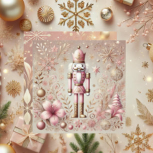 Tarjeta Festiva Cascanueces Pastel Rosa y Dorado Elegante y Capric