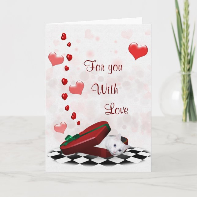 Tarjeta Festiva Casilla de San Valentín de gato (Anverso)